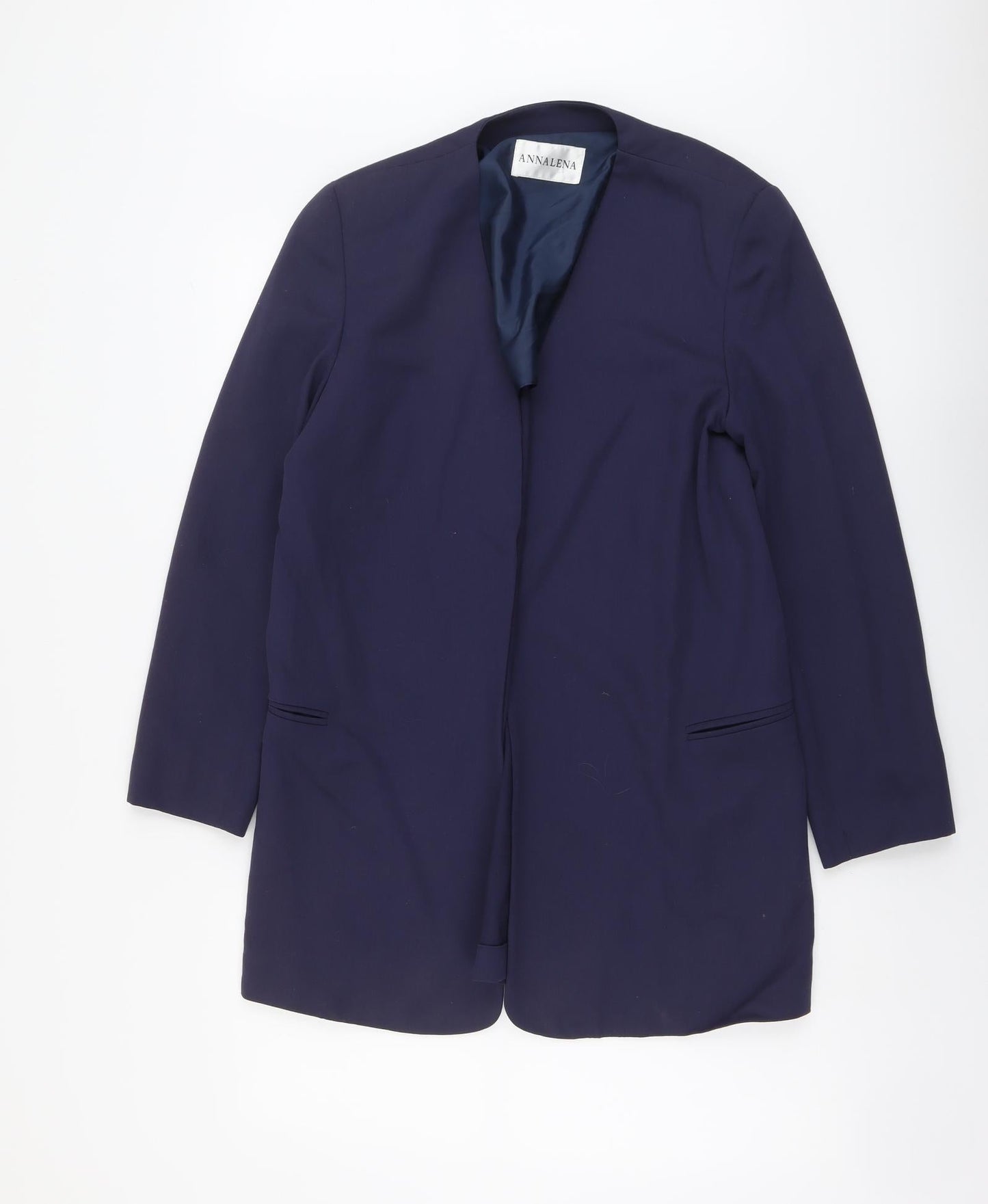 Annalena Womens Blue Jacket Coatigan Size 10 Hook & Eye