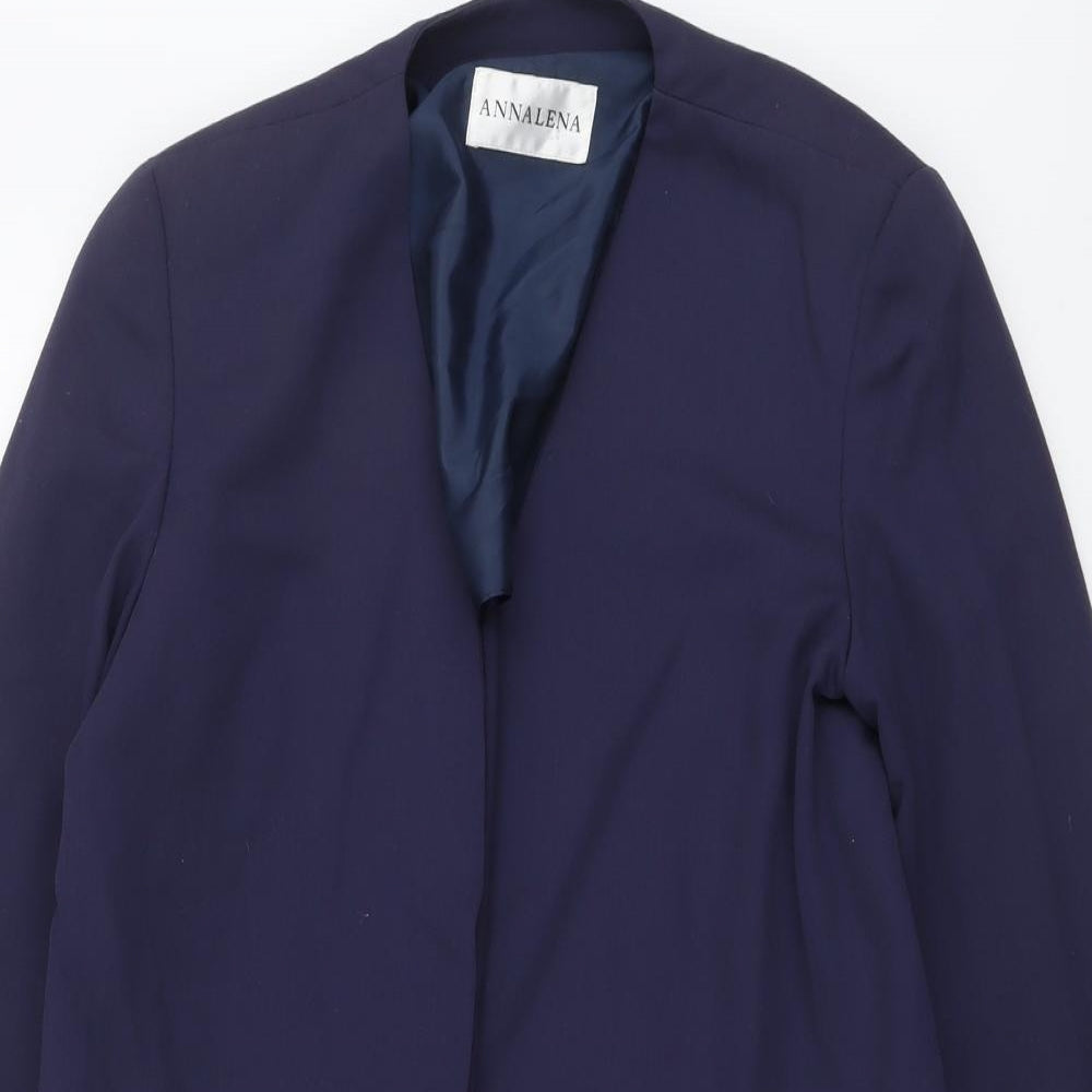 Annalena Womens Blue Jacket Coatigan Size 10 Hook & Eye