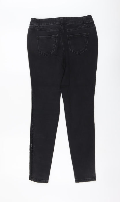 B.YOU Womens Black Cotton Skinny Jeans Size 10 L28 in Regular Button - Side Stripe Detail