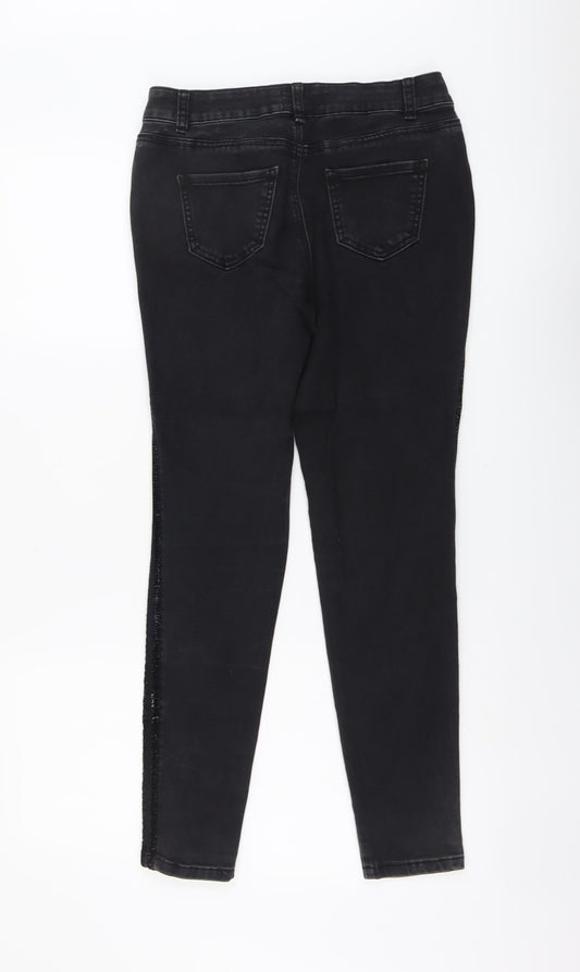 B.YOU Womens Black Cotton Skinny Jeans Size 10 L28 in Regular Button - Side Stripe Detail