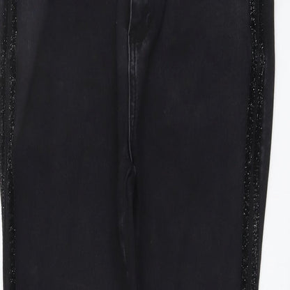 B.YOU Womens Black Cotton Skinny Jeans Size 10 L28 in Regular Button - Side Stripe Detail