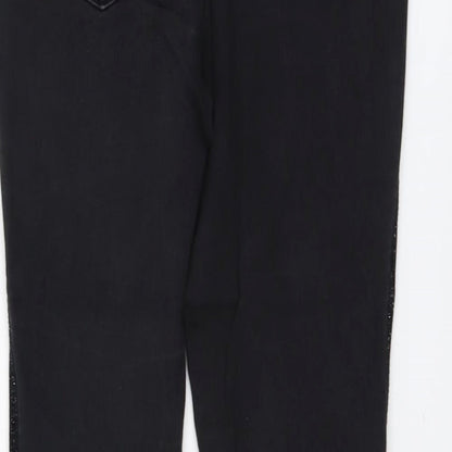 B.YOU Womens Black Cotton Skinny Jeans Size 10 L28 in Regular Button - Side Stripe Detail