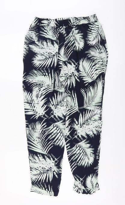 F&F Womens Beige Geometric Viscose Trousers Size 8 L27 in Regular Drawstring - Leaf Print