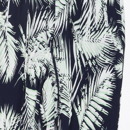 F&F Womens Beige Geometric Viscose Trousers Size 8 L27 in Regular Drawstring - Leaf Print