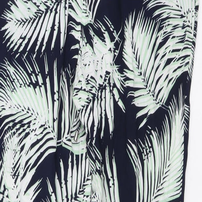 F&F Womens Beige Geometric Viscose Trousers Size 8 L27 in Regular Drawstring - Leaf Print