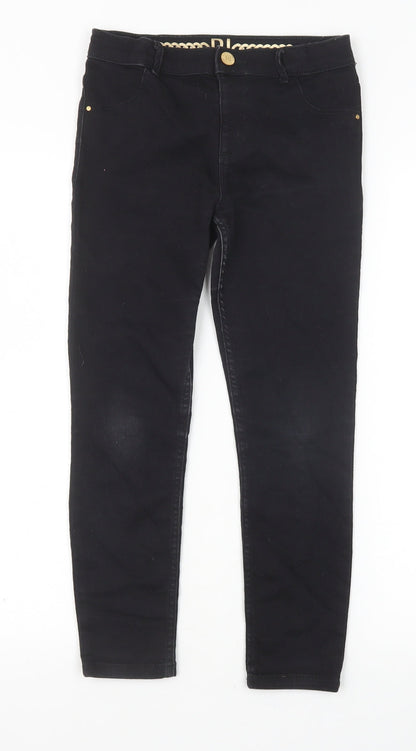 River Island Girls Black Cotton Skinny Jeans Size 9 Years Slim Zip