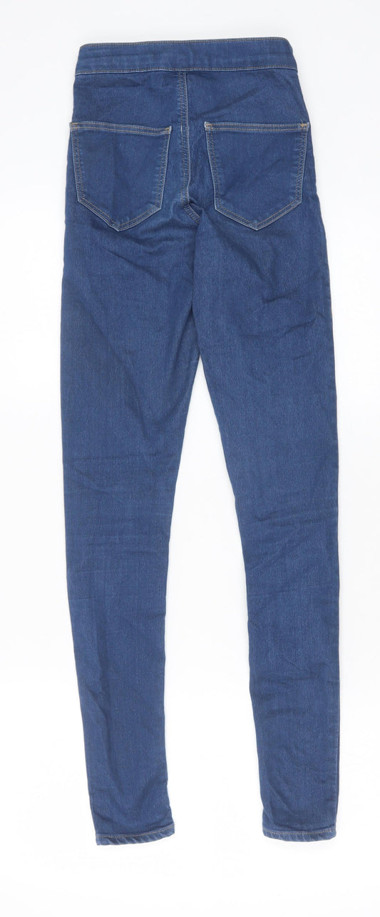 Topshop Womens Blue Cotton Skinny Jeans Size 24 in Slim Zip