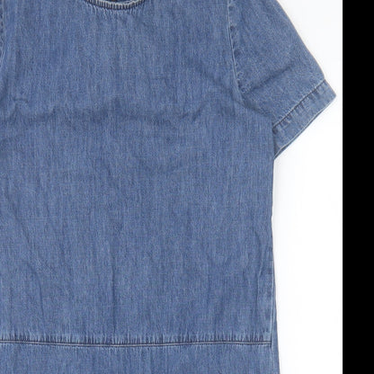 FOREVER 21 Womens Blue Cotton A-Line Size S Round Neck Zip