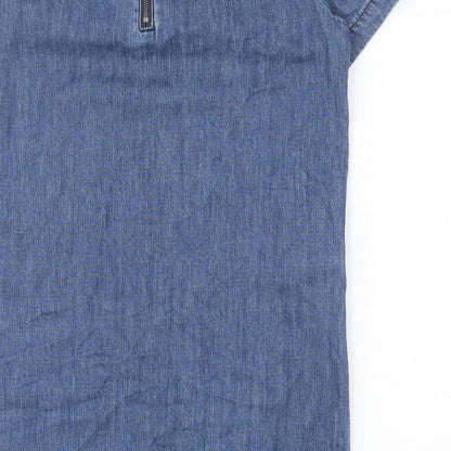 FOREVER 21 Womens Blue Cotton A-Line Size S Round Neck Zip