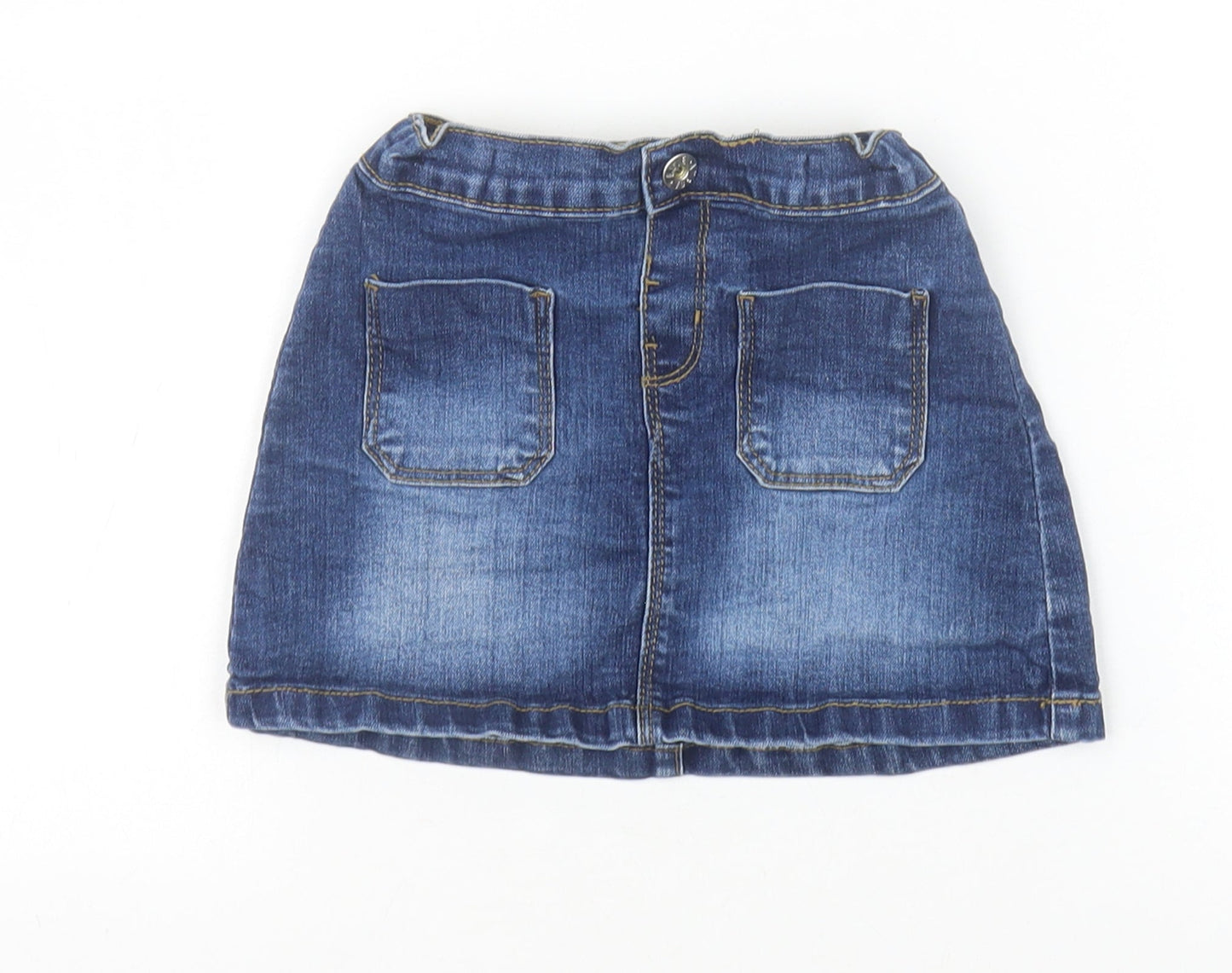 Denim 365 Girls Blue Cotton Mini Skirt Size 3-4 Years Regular Button