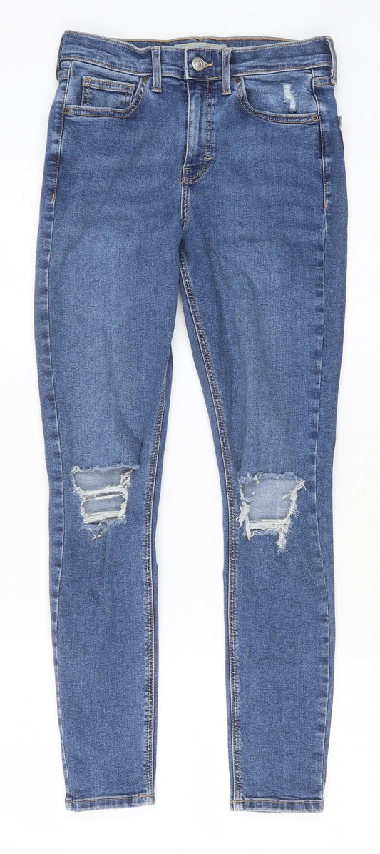Topshop Womens Blue Cotton Skinny Jeans Size 28 in Slim Zip