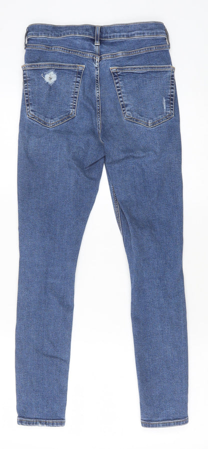 Topshop Womens Blue Cotton Skinny Jeans Size 28 in Slim Zip