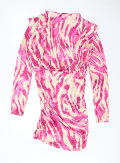 Preworn Womens Pink Animal Print Polyester Bodycon One Size Round Neck Pullover - Tiger Pattern