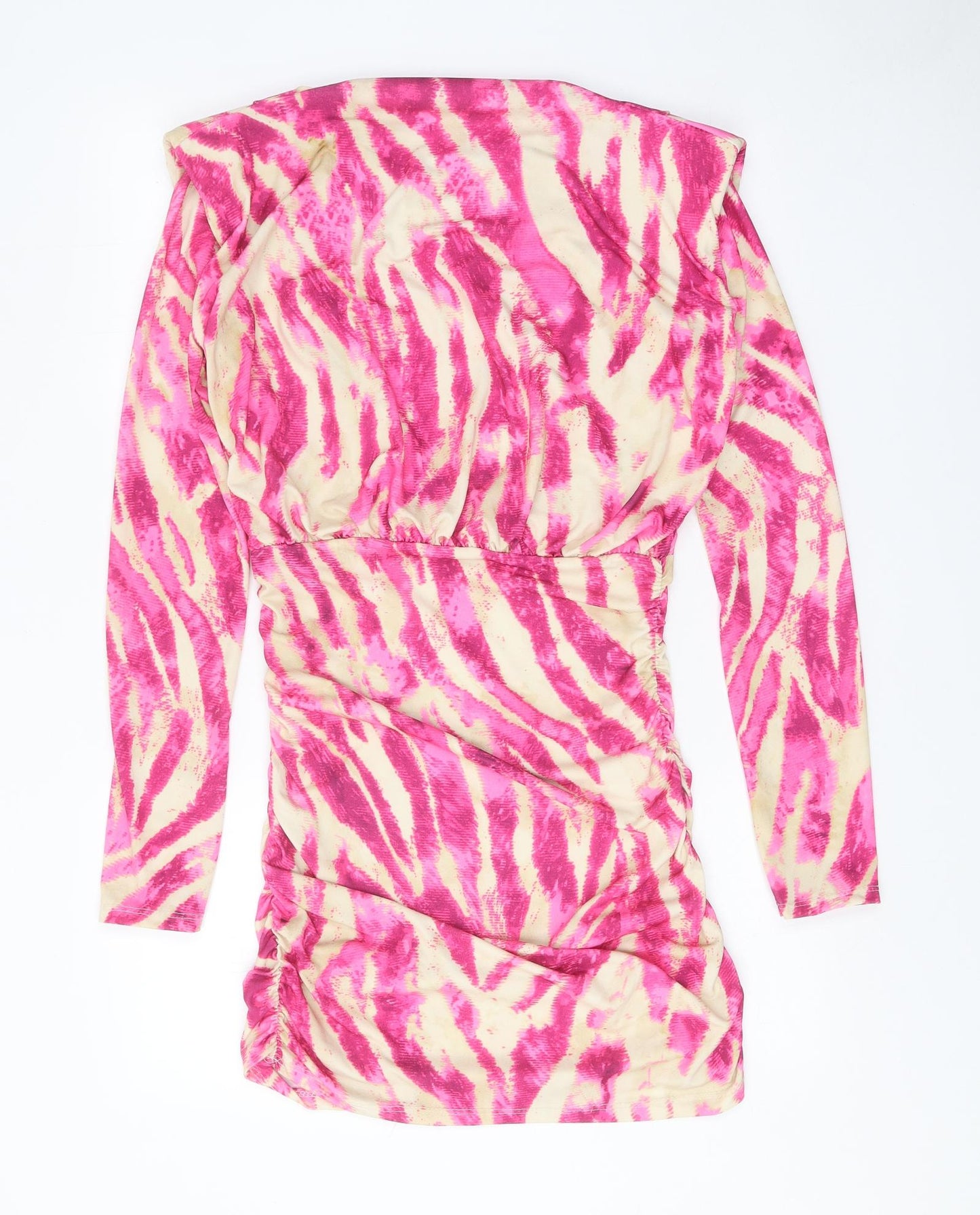 Preworn Womens Pink Animal Print Polyester Bodycon One Size Round Neck Pullover - Tiger Pattern