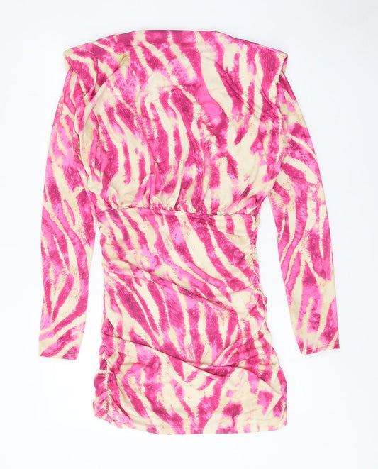 Preworn Womens Pink Animal Print Polyester Bodycon One Size Round Neck Pullover - Tiger Pattern