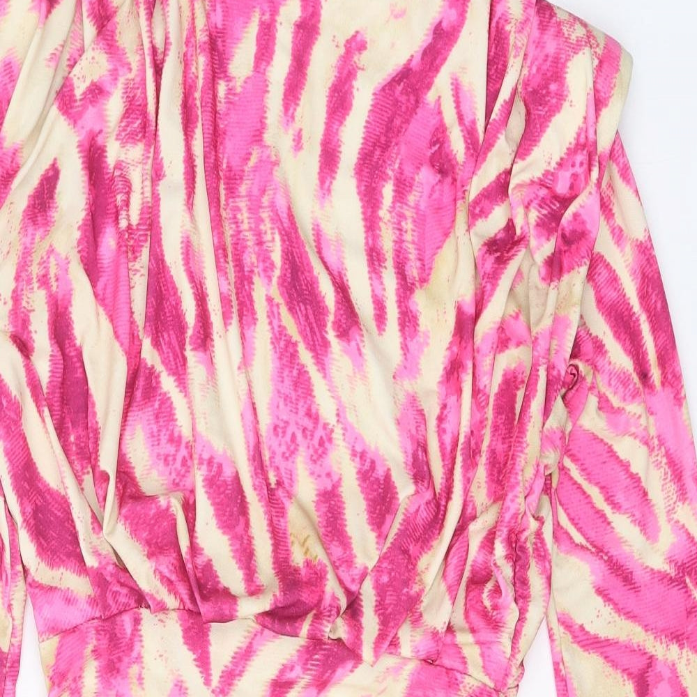 Preworn Womens Pink Animal Print Polyester Bodycon One Size Round Neck Pullover - Tiger Pattern