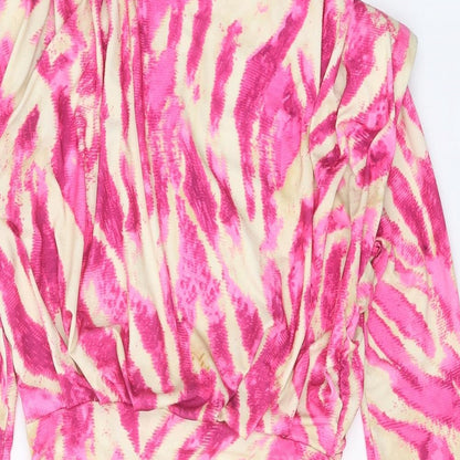 Preworn Womens Pink Animal Print Polyester Bodycon One Size Round Neck Pullover - Tiger Pattern
