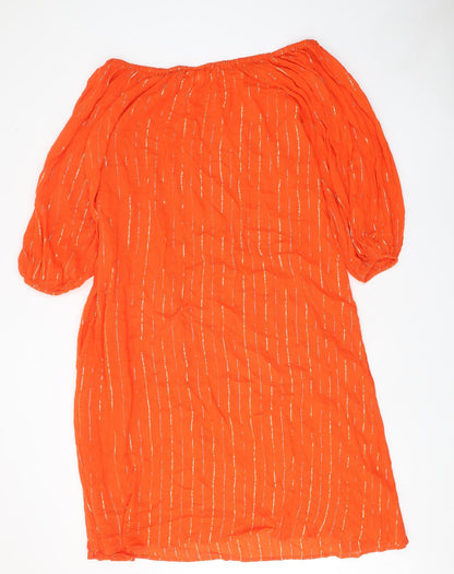 H&M Womens Orange Striped Polyester A-Line Size 10 Boat Neck Pullover
