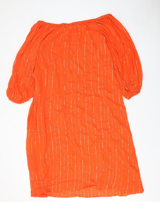 H&M Womens Orange Striped Polyester A-Line Size 10 Boat Neck Pullover