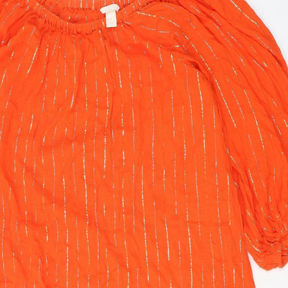 H&M Womens Orange Striped Polyester A-Line Size 10 Boat Neck Pullover