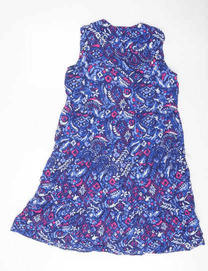 Preworn Womens Blue Geometric Viscose Tank Dress One Size Round Neck Button