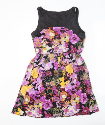 Xhilaration Womens Black Floral Viscose A-Line Size S Round Neck Zip