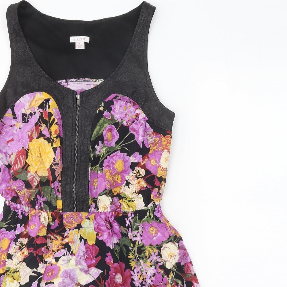 Xhilaration Womens Black Floral Viscose A-Line Size S Round Neck Zip