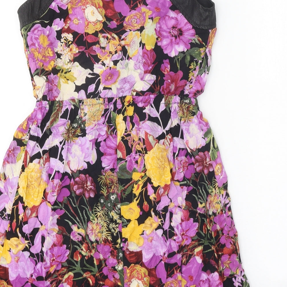 Xhilaration Womens Black Floral Viscose A-Line Size S Round Neck Zip