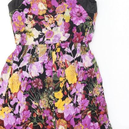 Xhilaration Womens Black Floral Viscose A-Line Size S Round Neck Zip