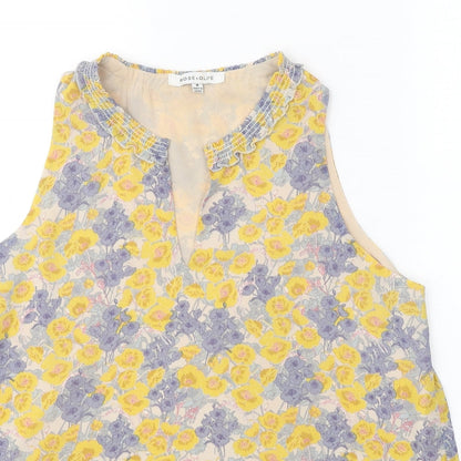 Rose + Olive Womens Yellow Geometric Polyester Basic Tank Size M V-Neck