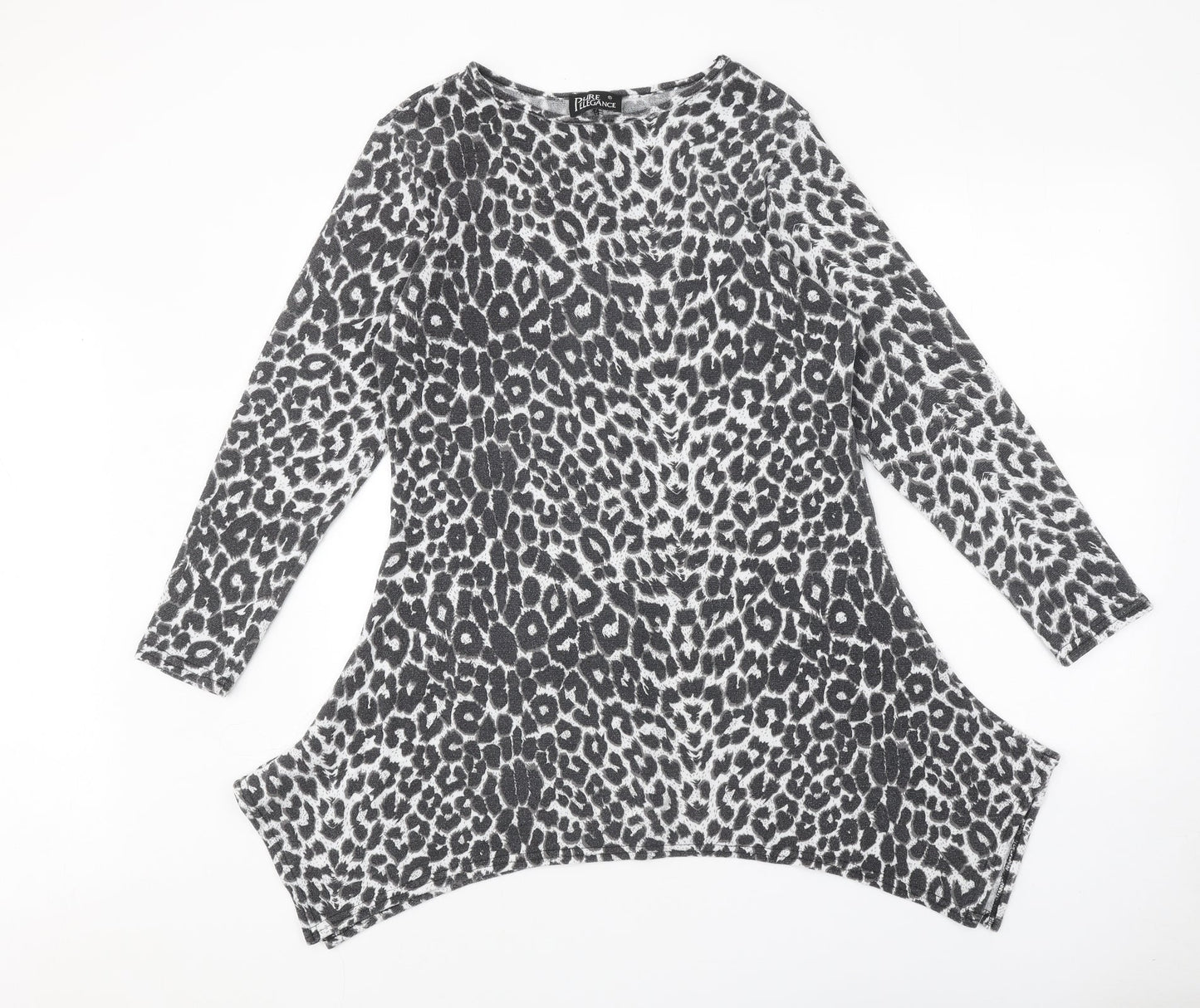 Pure Elegance Womens Grey Animal Print Polyester A-Line One Size Round Neck Pullover - Leopard Print