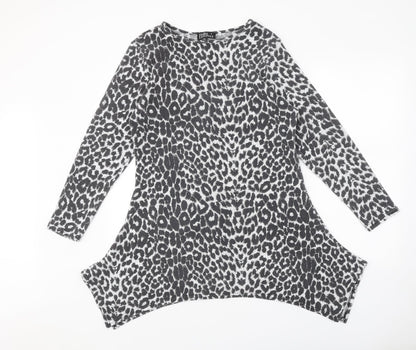 Pure Elegance Womens Grey Animal Print Polyester A-Line One Size Round Neck Pullover - Leopard Print