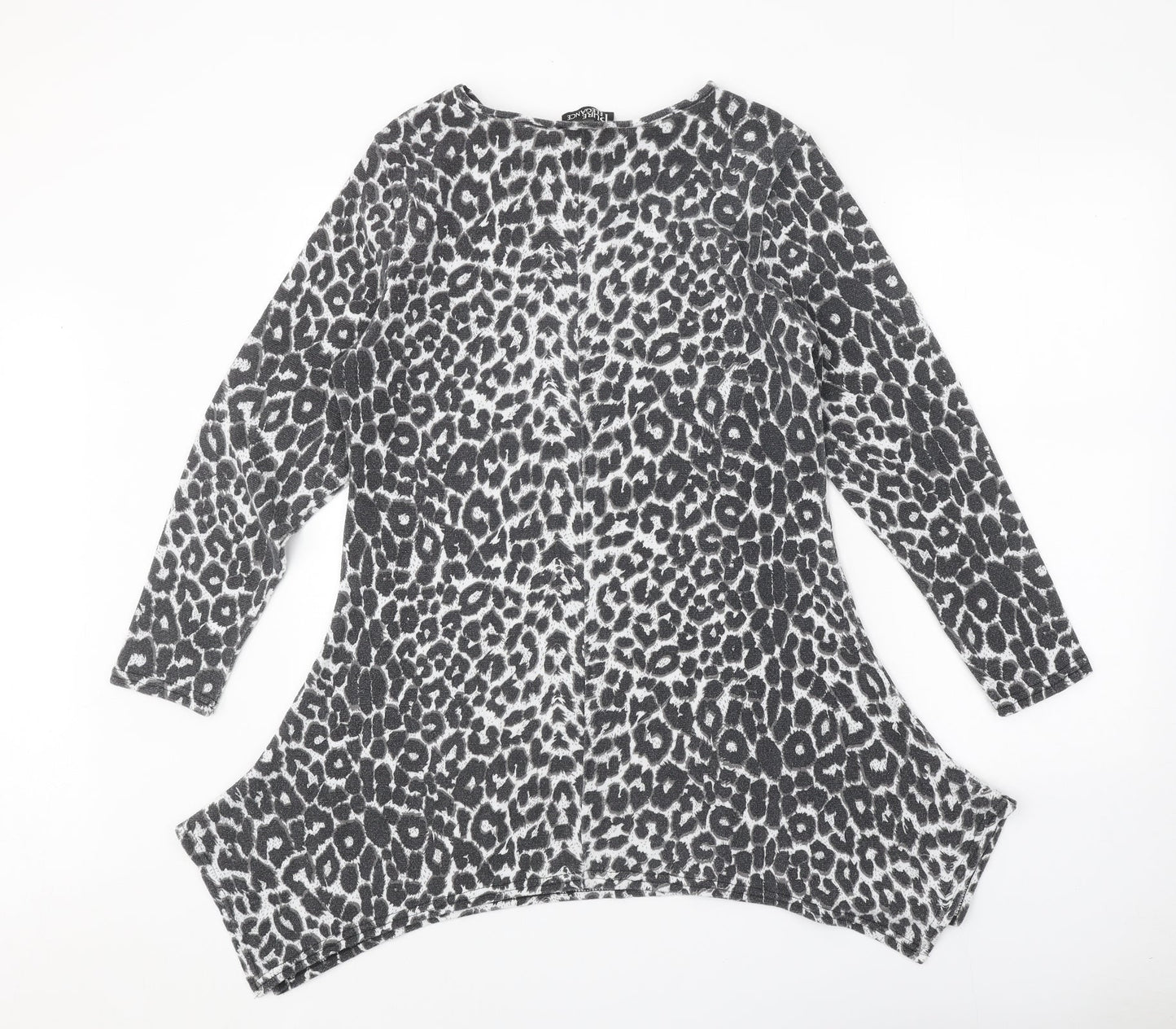 Pure Elegance Womens Grey Animal Print Polyester A-Line One Size Round Neck Pullover - Leopard Print