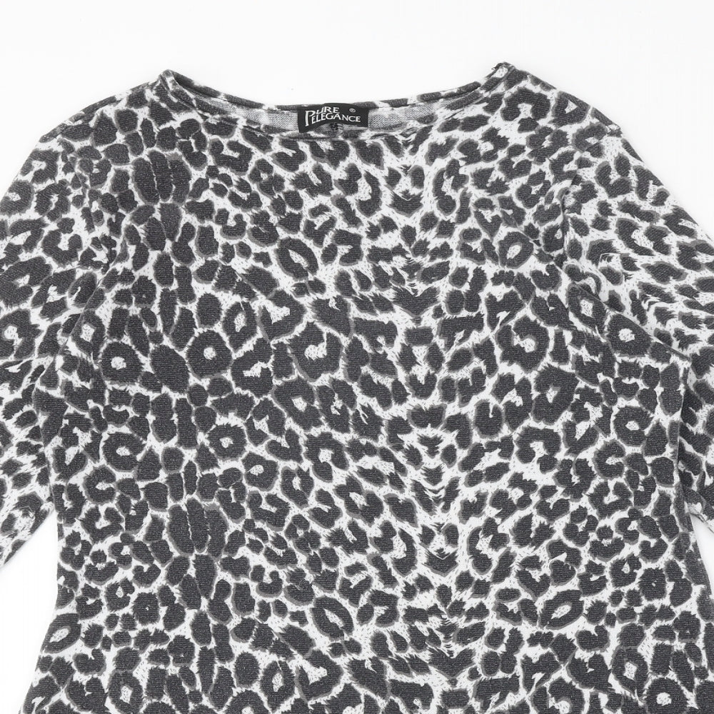 Pure Elegance Womens Grey Animal Print Polyester A-Line One Size Round Neck Pullover - Leopard Print