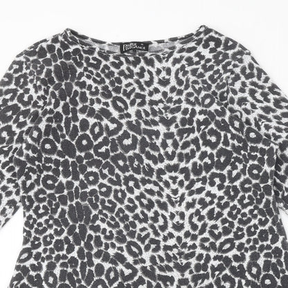 Pure Elegance Womens Grey Animal Print Polyester A-Line One Size Round Neck Pullover - Leopard Print