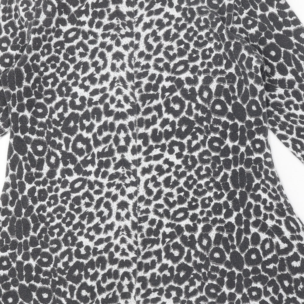 Pure Elegance Womens Grey Animal Print Polyester A-Line One Size Round Neck Pullover - Leopard Print