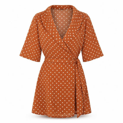 PRETTYLITTLETHING Womens Orange Polka Dot Polyester Fit & Flare Size 6 V-Neck Tie