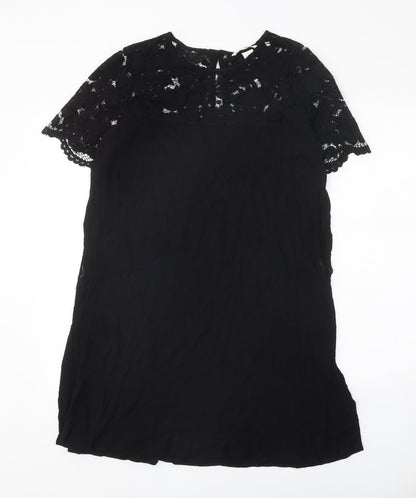 H&M Womens Black Viscose A-Line Size 10 Round Neck Button