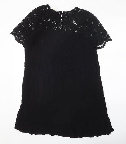 H&M Womens Black Viscose A-Line Size 10 Round Neck Button