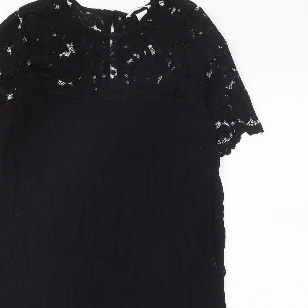 H&M Womens Black Viscose A-Line Size 10 Round Neck Button