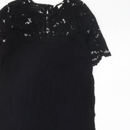 H&M Womens Black Viscose A-Line Size 10 Round Neck Button