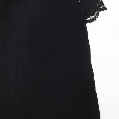 H&M Womens Black Viscose A-Line Size 10 Round Neck Button