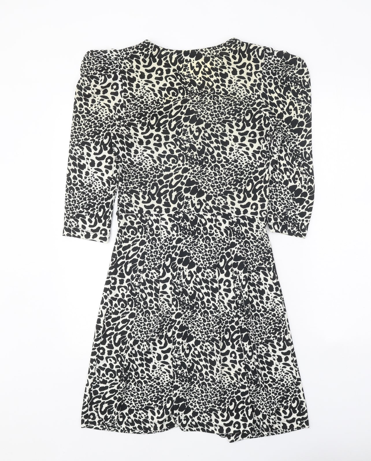 Oasis Womens Black Animal Print Polyester A-Line Size XS V-Neck Pullover - Leopard Pattern