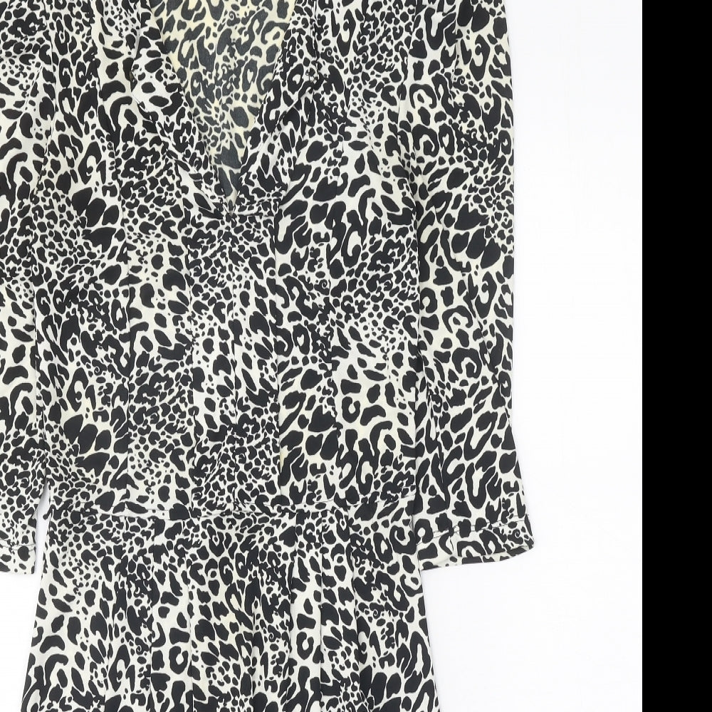Oasis Womens Black Animal Print Polyester A-Line Size XS V-Neck Pullover - Leopard Pattern
