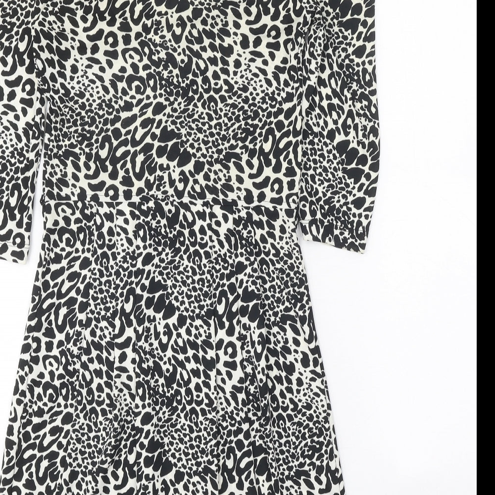 Oasis Womens Black Animal Print Polyester A-Line Size XS V-Neck Pullover - Leopard Pattern