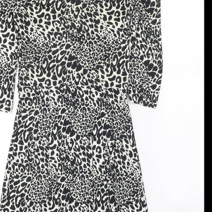 Oasis Womens Black Animal Print Polyester A-Line Size XS V-Neck Pullover - Leopard Pattern