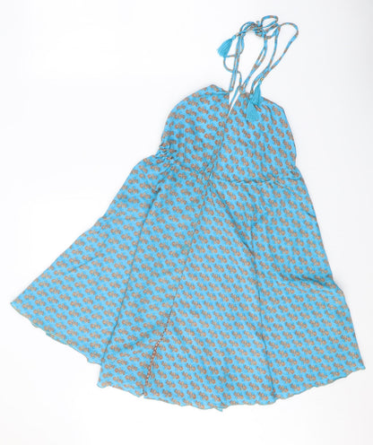 Gypsy G Womens Blue Geometric Polyester Fit & Flare One Size Halter Tie