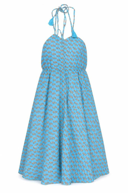 Gypsy G Womens Blue Geometric Polyester Fit & Flare One Size Halter Tie