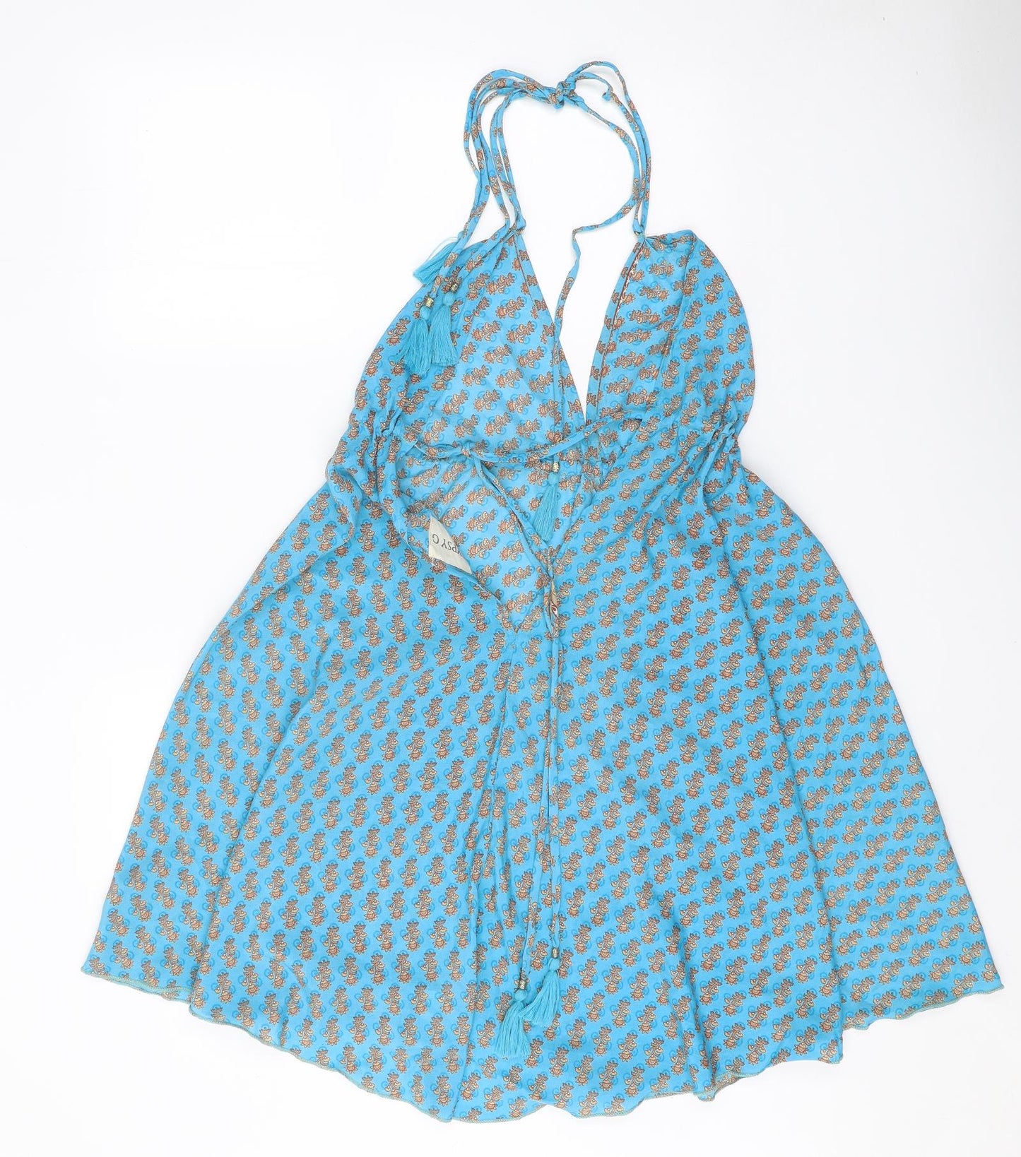 Gypsy G Womens Blue Geometric Polyester Fit & Flare One Size Halter Tie