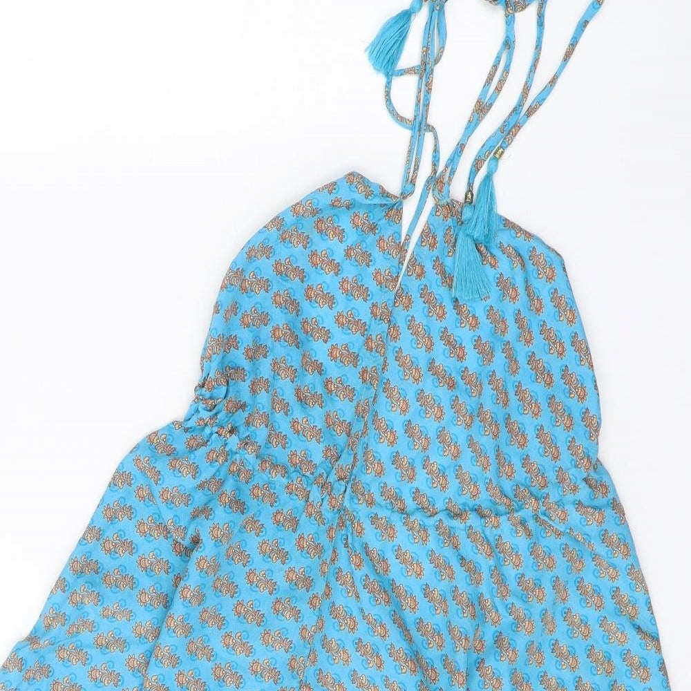 Gypsy G Womens Blue Geometric Polyester Fit & Flare One Size Halter Tie